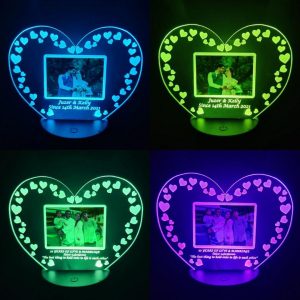 Colour variations of personalised heart-shaped lamp - vibrant customised gift choices
